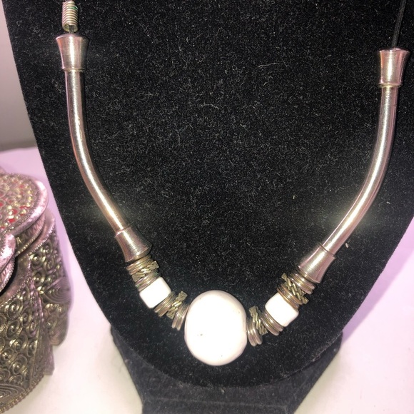 Minimalist Silver and White Necklace with white beads as the focal point- used - Picture 3 of 5